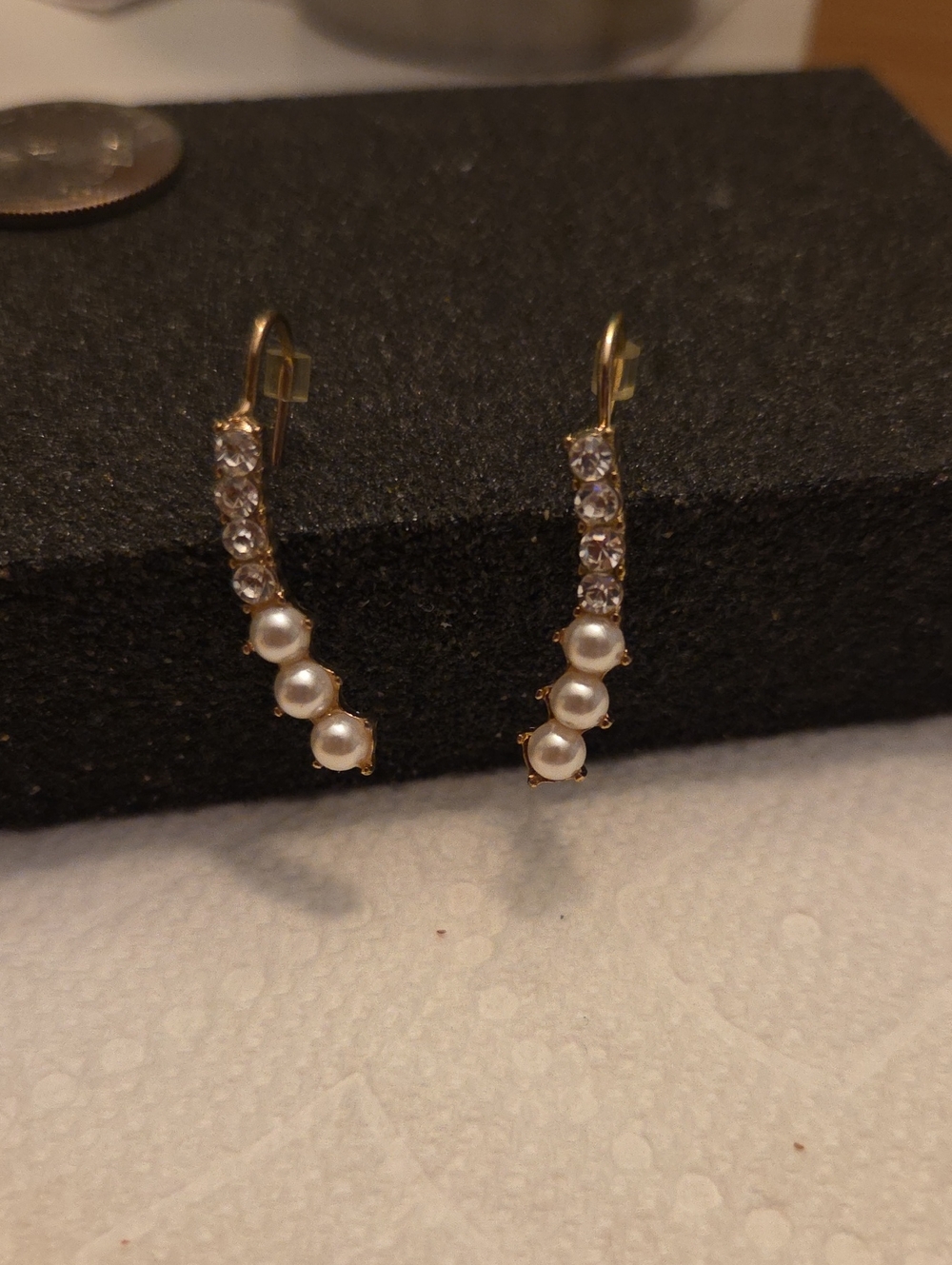 Gold-Tone Pearl & Crystal Curve Drop Earrings - White Pearls